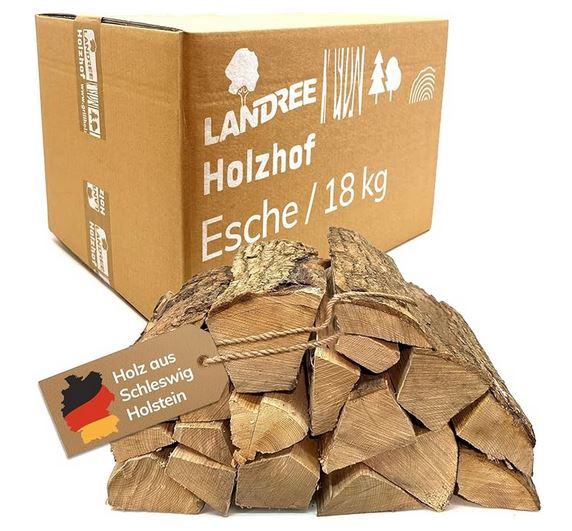 18Kg Kaminholz Smokerholz ESCHE, trocken ca 20-25cm Scheitlänge