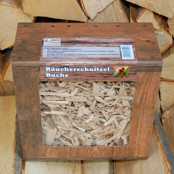 Buche Räucherschnitzel Box 3 Liter oder 5 Liter Schüttware, grobe Körnung – Späne Wood Chips Grill Smoker BBQ Räucherholz