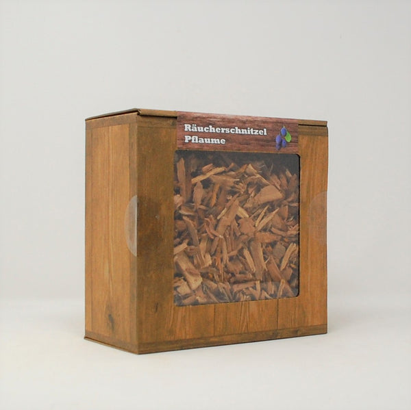 Pflaume Räucherschnitzel Box 3 Liter, grobe Körnung  - Späne Wood Chips für Grill Smoker BBQ