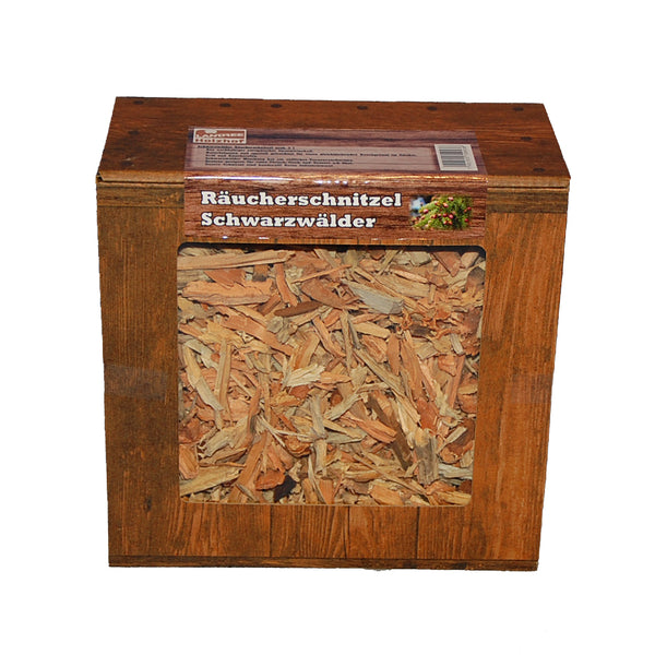 Schwarzwälder Räucherschnitzel Box 3 Liter oder 5 Liter Schüttware, grobe Körnung -Wood Cuttings für Grill Smoker BBQ